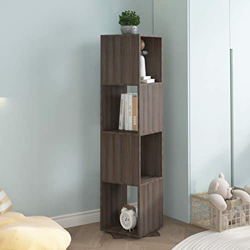 MOONAIRY Drehregal, Standregal, Drehbares Bücherregal, Drehbares Regal, Bad Regal, Bücherturm Freistehend, Toilettenregal, Grau und Sonoma-Eiche 34,5x34,5x147,5 cm Spanplatte