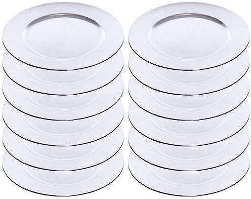 Brandsseller Platzteller 12er Set Dekoteller Ø 33 cm Servierteller Unterteller Tischdekoration Schimmernd Glänzend Silber