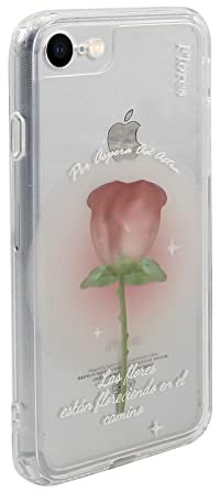 PNATEE Coque pour iPhone SE 2022 / iPhone 7, Transparente Fleurs Motif Coque Silicone 3D Filles Femme TPU Silicone Housse de Protection Antichoc Case Étui pour iPhone 8, Rose Rouge