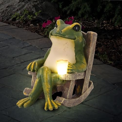 ZONJIE Solar Outdoor Garden Decoration, Lazy Frog Animal Statue, IP65 Rated Waterproof Mini Pond Decorations Resin Fairy tale Art Ornament for Patio Balcony Yard Unique Housewarming Gifts
