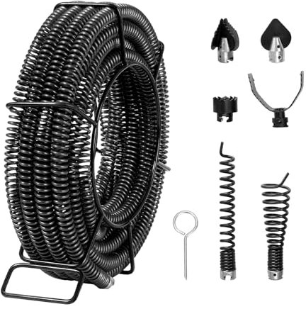 VEVOR Rohrreinigungsspirale 14 m x 22 mm, professionelles Rohrreinigungskabel mit 6 Schneidern für Rohre von 20 bis 150 mm, Hohlkern-Kanalisationsspirale für Spüle, Bodenablauf, Toilette