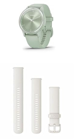 Garmin vívomove Sport, Hybrid Smartwatch with up to 5 days battery life, Cool Mint & Quick Release Band (20 mm) - Ivory