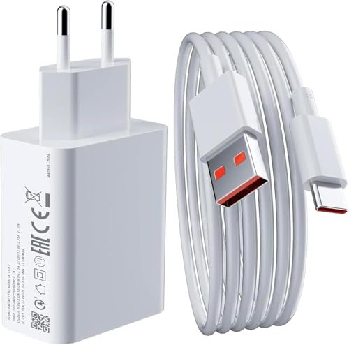 Carica Batterie Turbo Rapido per Xiaomi 67W Compatibile con Redmi Note 7 Pro/Note 8 / Note 9 / 9S / 10S / Note 11S / Note 11 Pro+ Plus 5G +Cavo USB Sostituisce Originale MDY-12-EZ EH Bianco