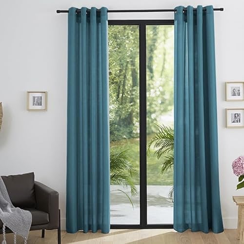 UNIVERSDECOR Paire de Rideaux d'ameublement Effet Lin Moonlight 140 x 260 cm (Paon, Paire de Rideaux 140 x 260 cm)