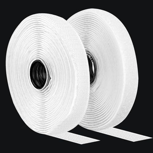 Set di velcro per cucito, 10 mm x 5 m, riutilizzabile, velcro per cucire, extra forte velcro per vestiti, tessuti per la casa, velcro per cucire in nylon poliestere (bianco)