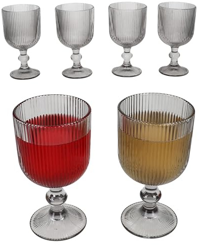 MamboCat Agata 6er Set Rotweingläser grau | 290ml | mit feinem Linien-Relief I stilvolle & stabile Gläser für Rot- & Weißwein, Wasser, Saft & mehr I für Feiern, den Alltag oder als Geschenk