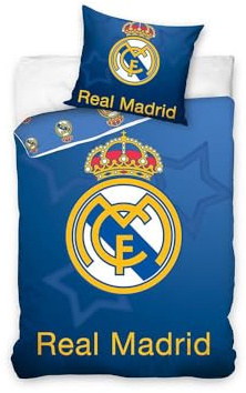 Real Madrid CF Crown Logo Fußball Themd Single 100% Baumwolle Wendebettwäsche Bettbezug und Kissenbezug Set für Jungen Teenager Sportfans in Blau (RM-1031)