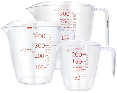 SGAONSN Plastic Measuring Jug Set of 3,Clear Measuring Cup with Handle,Plastic Jugs with Easy-to-Read Measurements,BPA-Free,200ml/400ml/900ml