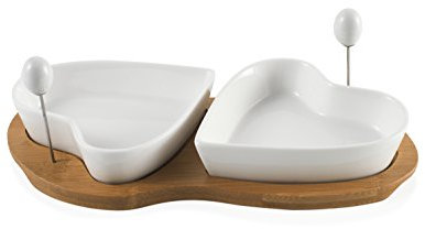 BRANDANI STORE UFFICIALE ANTIPASTIERA DUE CUORI BIANCA PORCELLANA CON SUPPORTO BAMBOO 55321
