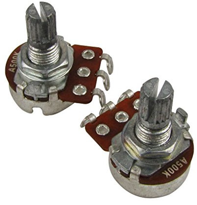 Musiclily A500K Mini Metric Coarse 18-Spline Split Short Shaft Pots Audio Taper Potentiometers for Electric Guitar Bass (Set of 2)