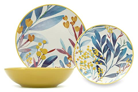 SERVIZIO DI PIATTI - CERAMICA STONEWERE DECORATA - CONFEZIONE DA 6 PEZZI (PIATTO FRUTTA 19 CM, SUN GARDEN)