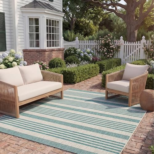SAFAVIEH Washable Rug Outdoor Courtyard Collection - 8' x 11', Grey & Blue, Non-Shedding & Easy Cleaning, Ideal for Patio, Backyard, Mudroom (CY8062-37212)