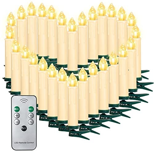 SunJas LED Velas de Navidad Set de 10/20/30/40 LED Velas de Árbol de Navidad con Control Remoto Infrarrojo Luces de Árbol de Navidad, Luces de Velas, Decoración de Navidad Jardín (10 Piezas, Beige)