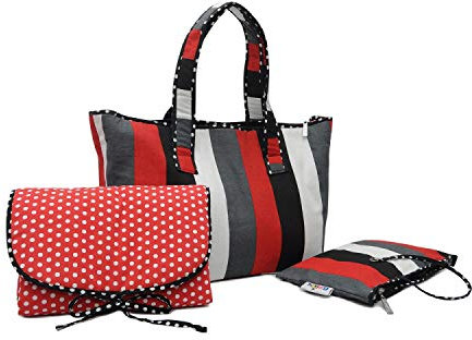 Belily World Stripes Wickeltasche Set, Shopper Bag