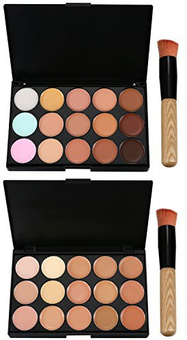 JewelryWe 2 Professionale 15 Colori Correttore Cosmetico con Spazzola, Impermeabile Palette dell'Ombretto Base Facciale per Donna, Leggera e Traspirante