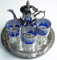 Juegos DE TÉ MARROQUIES KENTA ARTESANIAS : Bandeja 25 CM + 3 Vasos + Tetera para 3 Artesanal -Azul