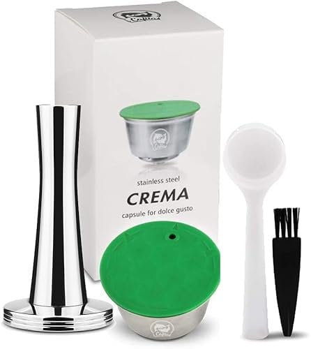i Cafilas Reusable Rechargeable Capsule for Dolce Gusto, Capsule Filter Compatible Dolce Gusto, with Coffee Spoon, Brush (Press Tamper + Capsule)