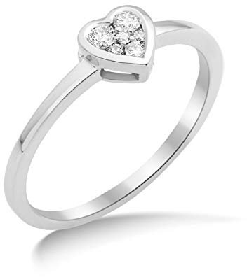 MIORE Ring Damen Diamant Verlobungsring Herz Weißgold 18 Karat / 750 Gold Diamanten Brillanten 0.10 Ct, Schmuck (56)