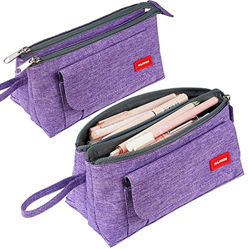 Federmäppchen Kapazität Mäppchen mit 2 Großen Fächern Tasche Bleistift Beutel Halter Stiftetasche Griff Federtasche Stiftemappe Make-up Tasche mit HalterSchreibwaren Veranstalter für Schule(Lila)
