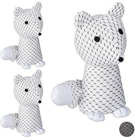 3x Butoirs pour porte renard, tampon pour porte décoratif, se tient droit, rempli, intérieur, 1 kg, blanc