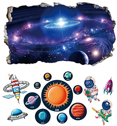 Chicbanners 2Pcs Weltraum Erde Planeten Space Wandtattoo 3D Effekt V001 Wandsticker XXL Wanddurchbruch Fenster Wandaufkleber Universum Sterne für Kinderzimmer Jungenzimmer Groß 1000mmx580mm