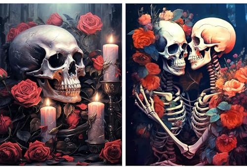 Bimkole 2 Pack DIY 5D Diamond Painting Zubehör Skelett Schönheit, Rose Frau Diamant Malerei Kit Voll Runde Bohrer Malen nach Zahlen Malerei Stickerei Kreuzstich Diamond Dekoration (30x40 cm)