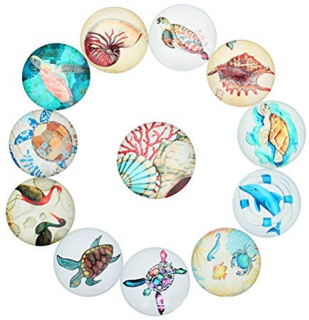 EXCEART Glas Cabochon Fisch Muster Runde Glasmosaik Kristall Glas Halbrund Kuppel Nautische Marine Deko Mosaikfliesen für DIY Basteln Anhänger Schmuck Herstellung 14MM 20 Stück