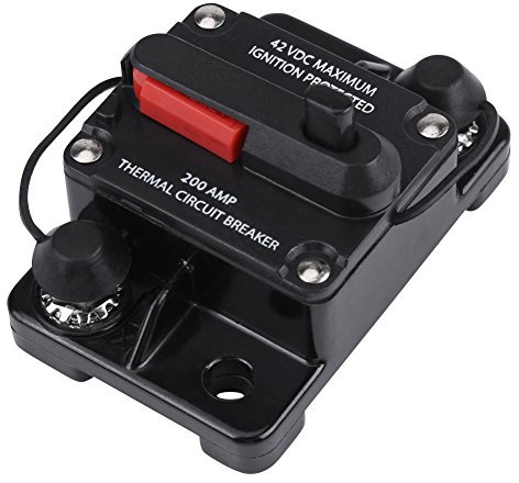 50A-250A 12-42V DC Disjoncteur Audio Stéréo de Voiture, 200A Disjoncteur Audio de Voiture en Ligne Réinitialisation Manuelle, Utilisé à Place de Porte-fusible en Ligne (200A)