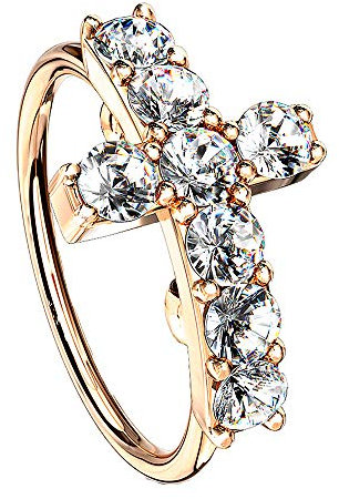 Piersando Piercing Continuous Ring Septum Tragus Helix Ohr Nase Lippe Nasenring Nasenpiercing Knorpel Ohrpiercing biegsam Kreuz mit Glitzer Kristall Rosegold