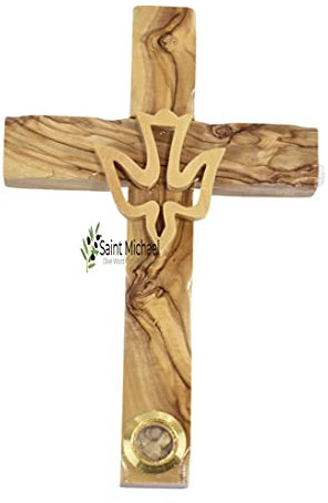 16,5 cm Heiliger Geist Wandkreuz aus Bethlehem aus dem Heiligen Land mit Glas von Steinen