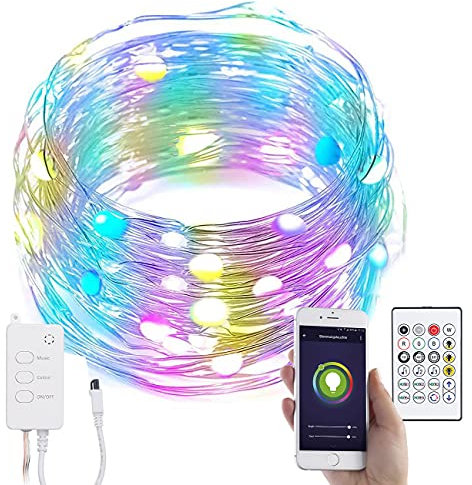 Luminea Home Control Lichterkette mit Musik: RGB-LED-Lichterdraht mit Musik-Steuerung, WLAN und App, USB, 10 m (Lichterkette RGB, LED bunt, Lichtschlauch Solar)