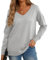 GRECERELLE Women's Casual Jumpers Sweatshirt Ladies Classic Plain Pullover Knit V Neck Long Sleeve Jumper Tops Blouse T-Shirt for Winter Fall Spring (12 Grey, XL)