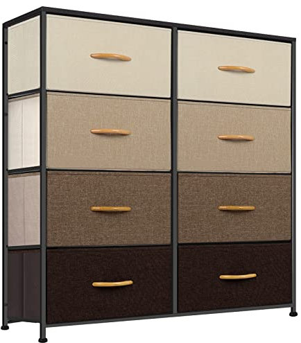 LLappuil Kommode mit 8 Schubladen, hoher Stauraum, für Schlafzimmer, Wohnzimmer, Flur, Eingangsbereich, Schränke, Stoffschubladen mit stabilem Rahmen, Holzplatte und Griffen