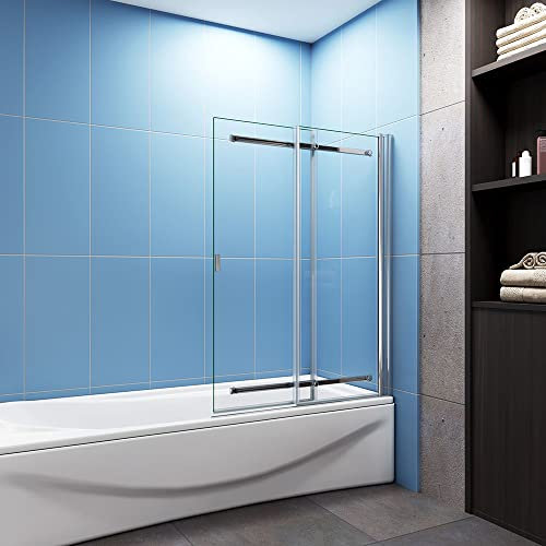 huibathrooms Double Sliding Shower Pivot Bath Screen H1400, 6mm Clear Glass Framed Door Panel