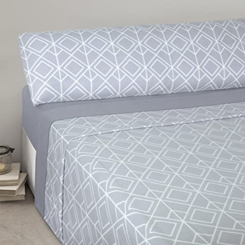 MERCURY TEXTIL- Juego Sábanas 3 Piezas Invierno, Sabanas Polar Pirineo Microfibra Térmica.Incluye Bajera Ajustable,Encimera y Funda Almohada. (Invierno ROMBO Gris Azulado, Cama 105CM)