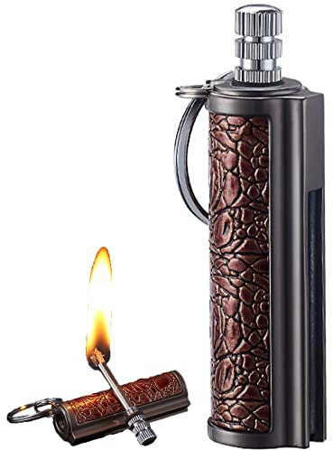 DONGCY Leder Kerosin Altmodische Feuerzeuge Winddicht Stabfeuerzeug Soft Flame Kerosin Gasanzünder Nachfüllbar für Sammlung Outdoor Dekoratives Geschenk Metall,Brown
