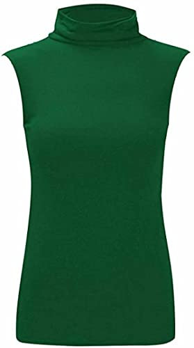 Purple Hanger Womens Sleeveless High Roll Polo Turtle Neck Vest Top Ladies Stretch Casual Plain Polo T-Shirt Jumper Tank Top for Women and Girls Warm Winter Wear Plus Size 8-22 (12-14, Bottle Green)