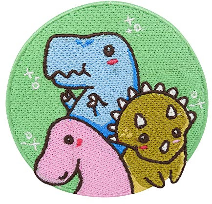 Finally Home Runder Kinder Dino Patch zum Aufbügeln | Dinosaurier Patches, Jungen Bügelflicken, T-Rex Flicken zum Aufnähen, Triceratops Aufnäher