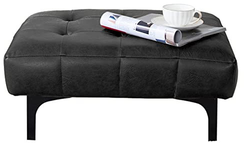 W&X Modern Robust Komfortabel Sitzpouf Für Home Bedroom Garderobe,Rechteck Gepolstert Fußstützenhocker,Tufted Button Kunstleder Sitzhocker-Schwarz 60x45x30cm(24x18x12inch)