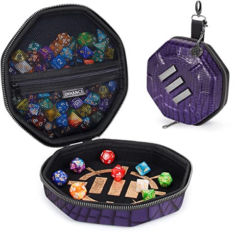 ENHANCE DND-Würfelablage und Würfeletui – Collector's Edition DND-Würfelhalter für bis zu 150 D&D-Würfel mit robustem Äußeren und schützendem Inneren – Würfelrollablage (Drachen Lila)