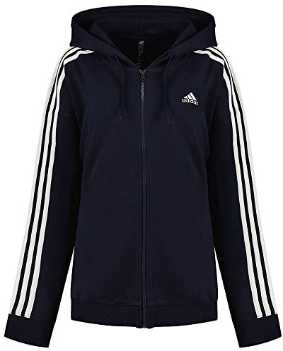adidas Donna Essentials 3-Stripes French Terry Oversized Full-Zip Hoodie, Legend Ink F17/WHITE, M