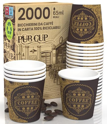 2000 Bicchierini in Carta per caffè 65ml PubCUP Bicchieri Ecologici Biodegradabili Monouso Piccoli Asporto Bevande Calde