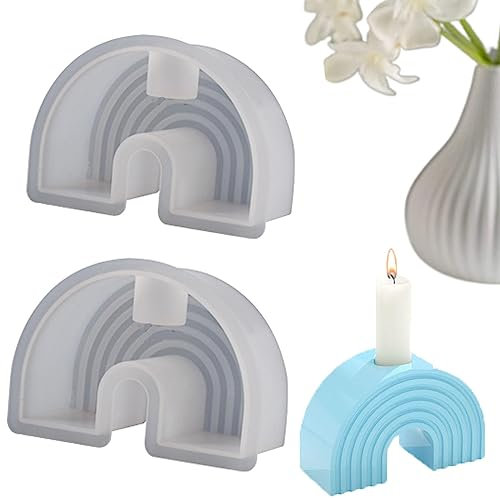 2pcs Silikon Gießform Regenbogen Kerzenhalter,silikonformen Für Kerzenhalter Teelicht,kerzenformen Zum Gießen Silikon 3d,regenbogenbrücken Silikonform Tablett,kerzenform Silikon