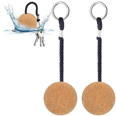 Lot de 2 porte-clés flottants en liège - 53 mm - Boule en bois - Accessoire de bateau - Pour sports nautiques - Pour bateau, voile, flotteur, kayak, canoë, marine