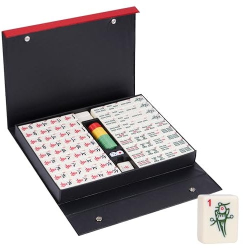 Nisorpa 3 x 2,25 cm chinesisches Majong-Set, solide Struktur, leicht zu lesendes Mah Jongg-Spiel, 144-teiliges großes Mahjong-Fliesen-Set, komplette Majong-nummerierte Sets für Party-Familienspiel, B:
