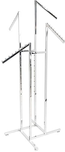 goodsforbusiness Kreuzständer Chrom, 4 Arme schräg, 120-183x110x110cm | Vierkantständer Kleiderständer Stufenständer mit 4 Textilstangen höhenverstellbar, Traglast ca.100 kg