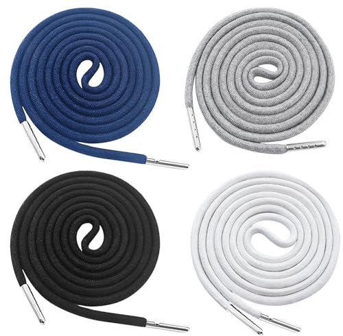 Kordel für Jogginghose, 4 Stück Kordelzug für Hoodie Baumwolle Universal 140 cm Kordelenden Metall Ersatz-Saiten aus Baumwolle,für Sporthosen Hosen Sweatshirts Jacken Weiß Grau Schwarz Dunkelblau
