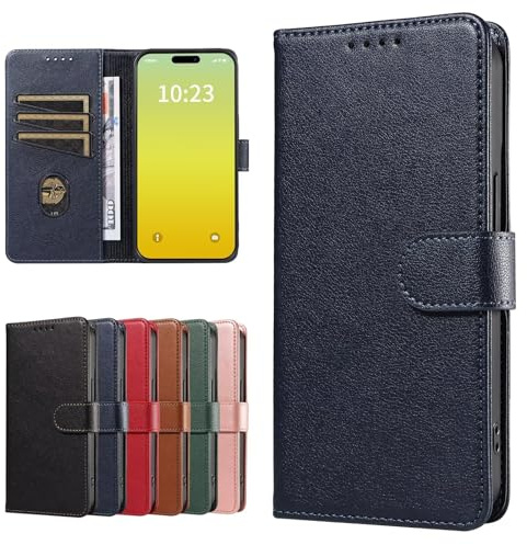 GoodcAcy Flip Coque pour OnePlus 7 + 2 Pièces Verre Trempé, Etui Protection Housse Premium en Cuir véritable PU, Antivol, Fermeture Magnétique - Bleu