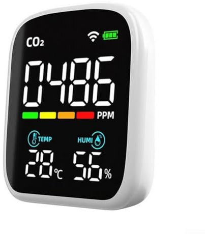 PETSTIBLE CO2-Monitor, tragbares CO2-Messgerät, Luftfeuchtigkeitstemperatur- und Uhr-Sensor, Luftqualitätsmonitor (weiß) (weiß), 2450747066