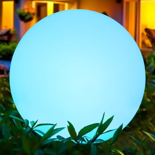 RGB Lampada Solare a Sfera per Esterni, 30 cm LED Lampada Solare con Telecomando, 16 Colori Cangianti, Lampada a Sfera 1200 mAh Ricaricabile di Tipo C, Impermeabile IP66 per Prato Cortile Patio Stagno